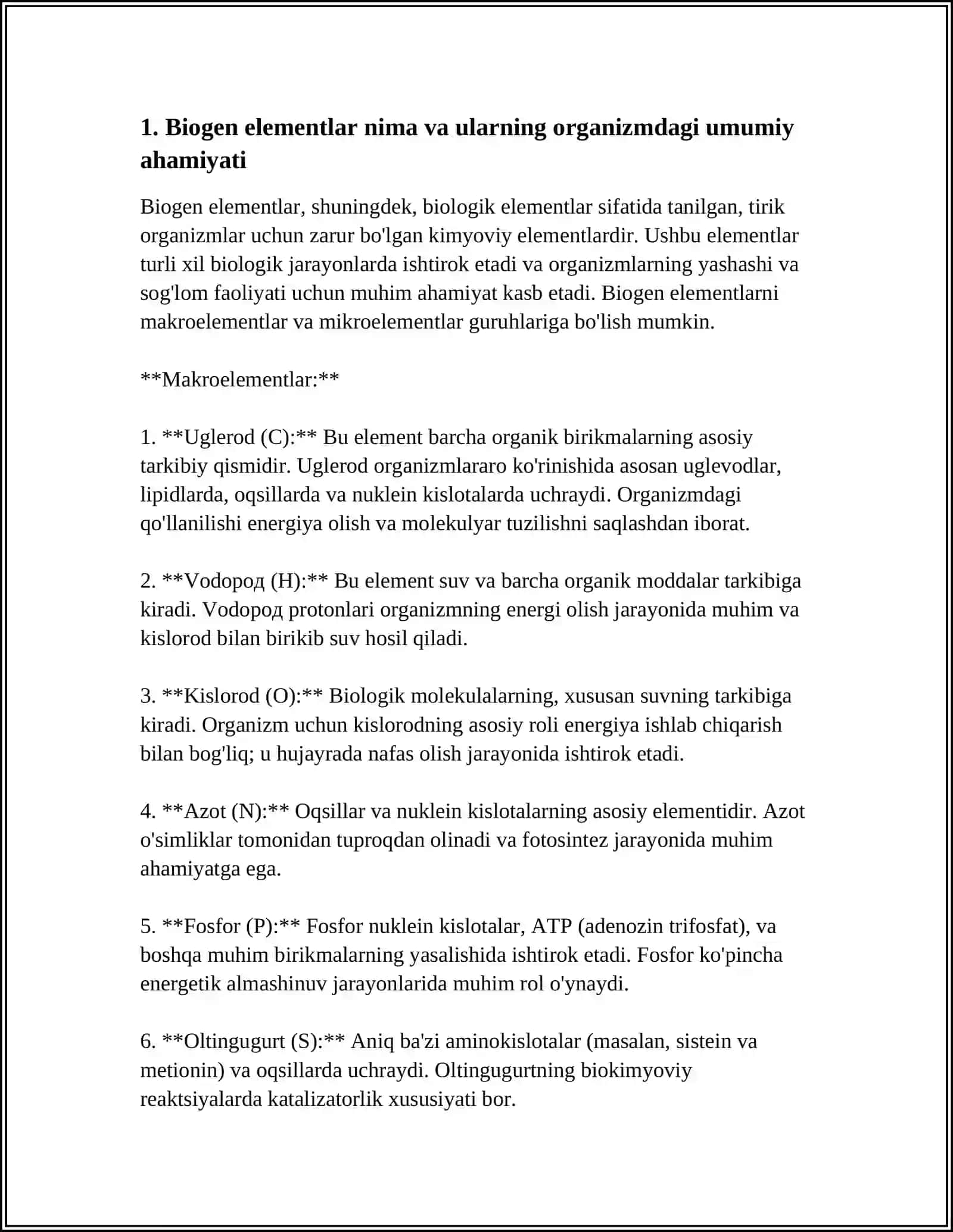 BIOGEN ELEMENTLARNI ORGANIZMDAGI AHAMIYATI, BIRIKMALARNI TIBBIYOTDA ISHLATILISHI 4