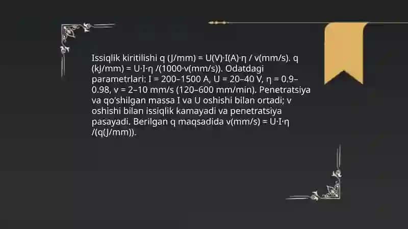 Flyus ostida payvandlashning rejimini hisoblash 4