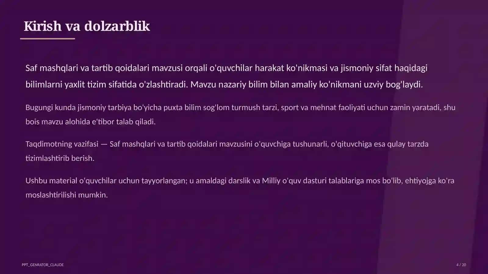 Saf mashqlari va tartib qoidalari (1-sinf) 4