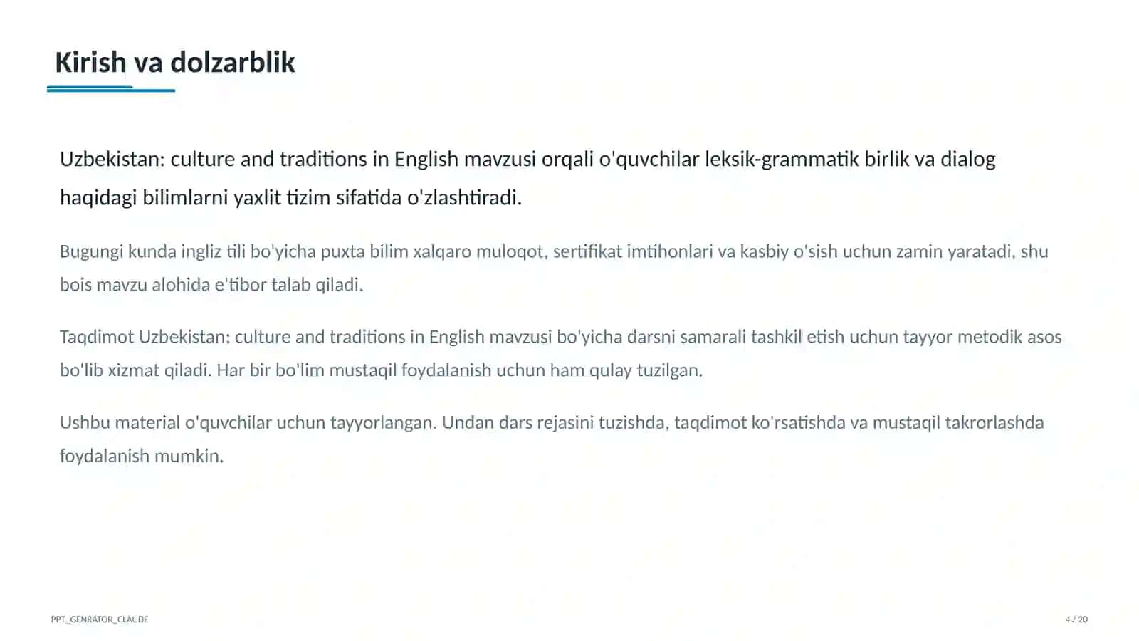 Uzbekistan: culture and traditions in English (8-sinf) 4