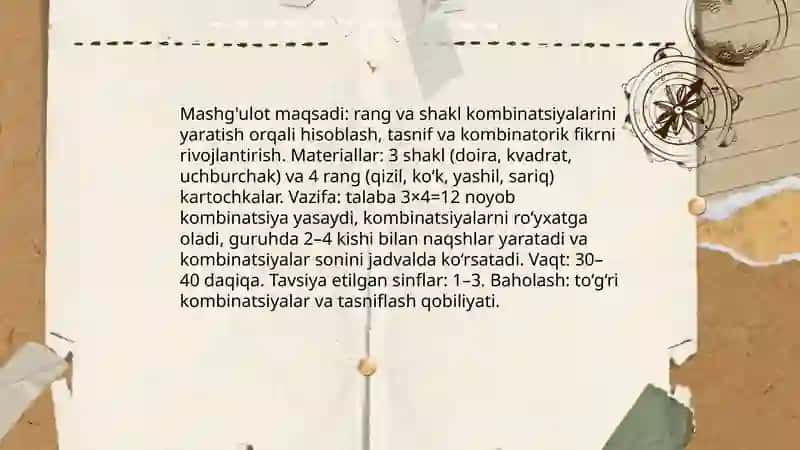 Boshlang'ich ta'limda kombinatorika elementlariga oid sinfdan tashqari mashg'ulotlar 4