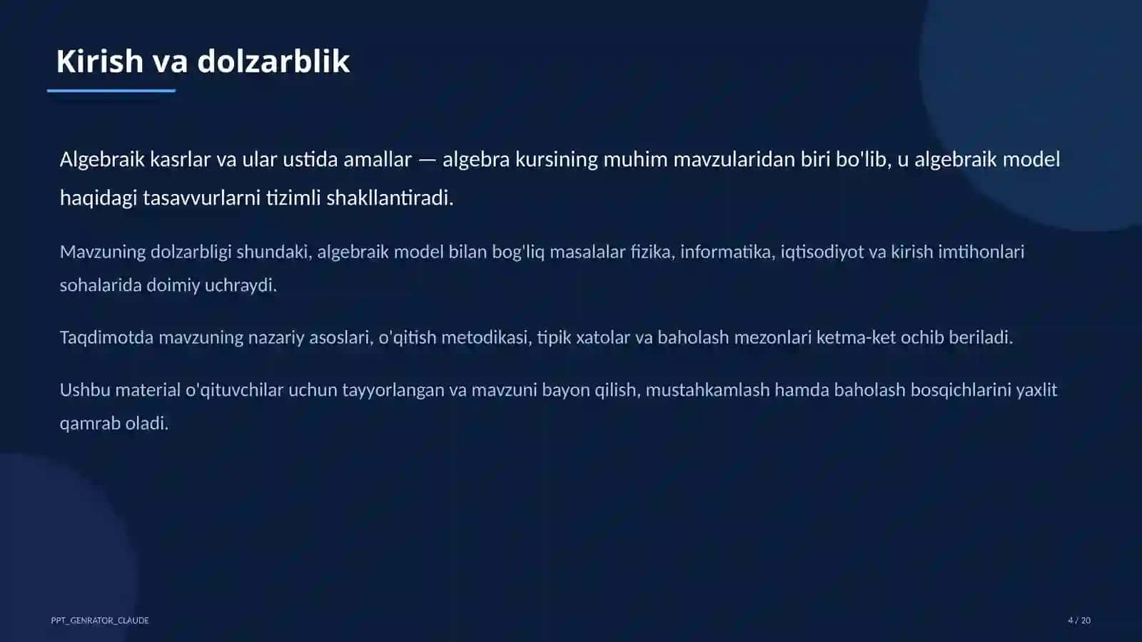 Algebraik kasrlar va ular ustida amallar (8-sinf) 4