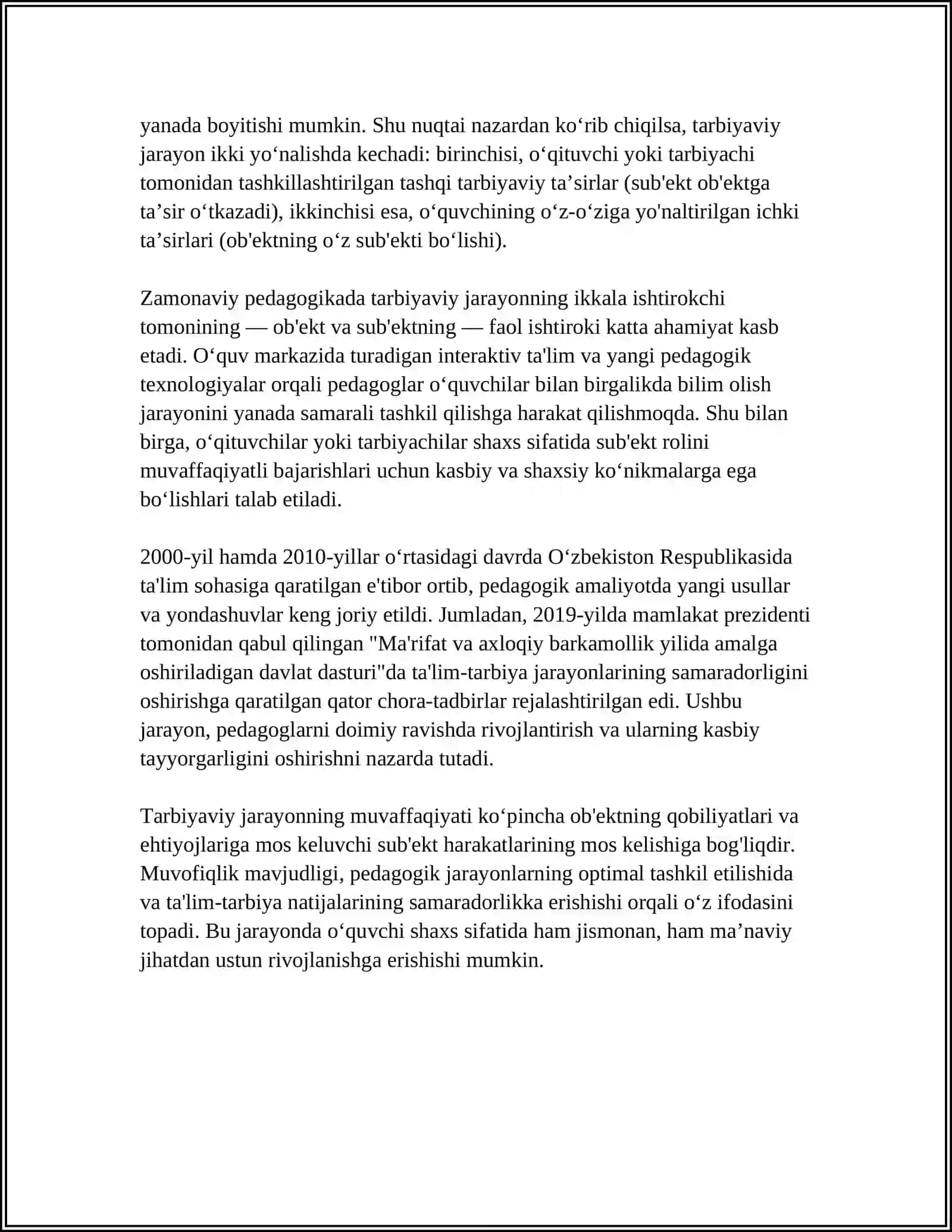 JAMOA TARBIYANING OBYEKTI VA SUBYEKTI SIFATIDA. TARBIYA TURLARI 4