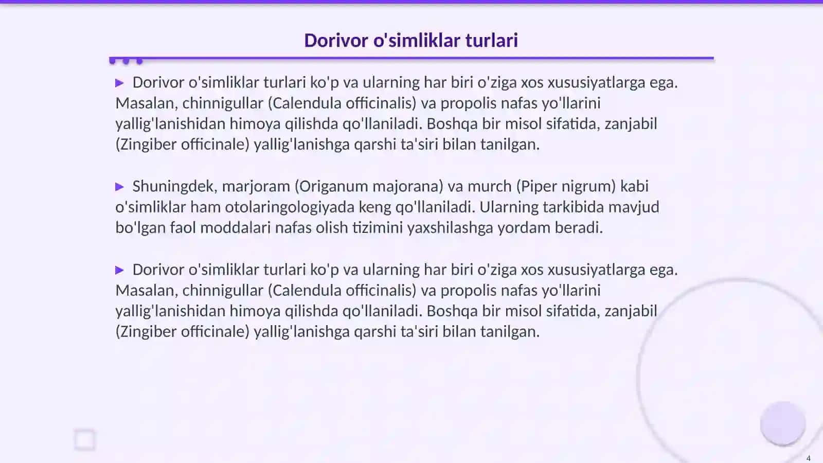Otolaringologiyada dorivor o'simliklarni qo'llanilishi 4