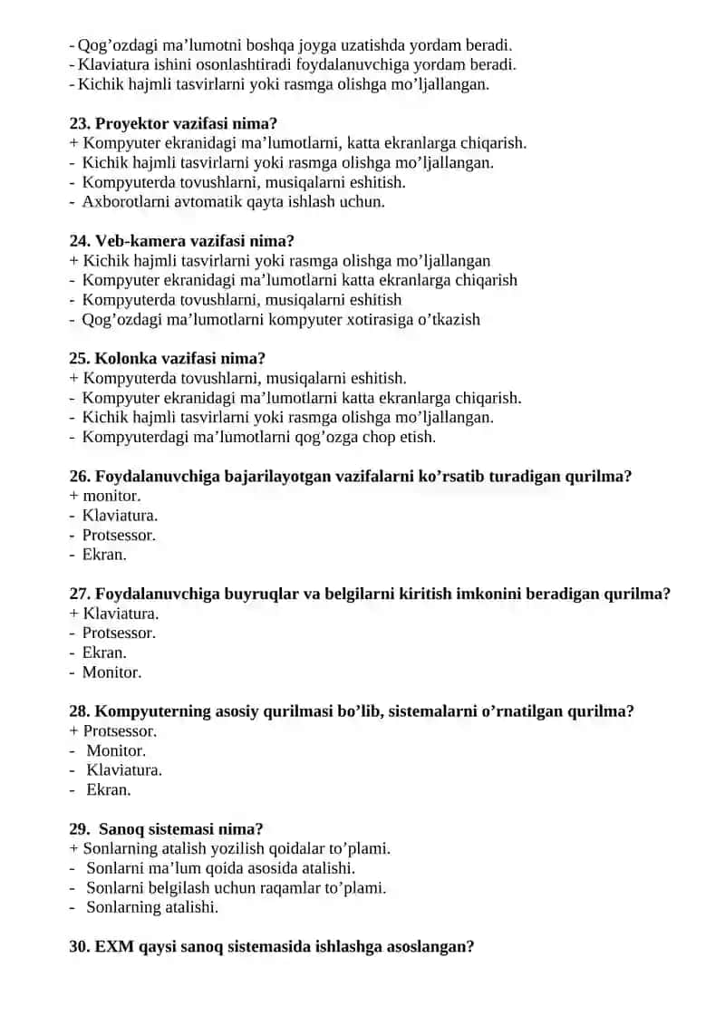 Axborot texnologiyalari fanidan yakuniy test savollari 4
