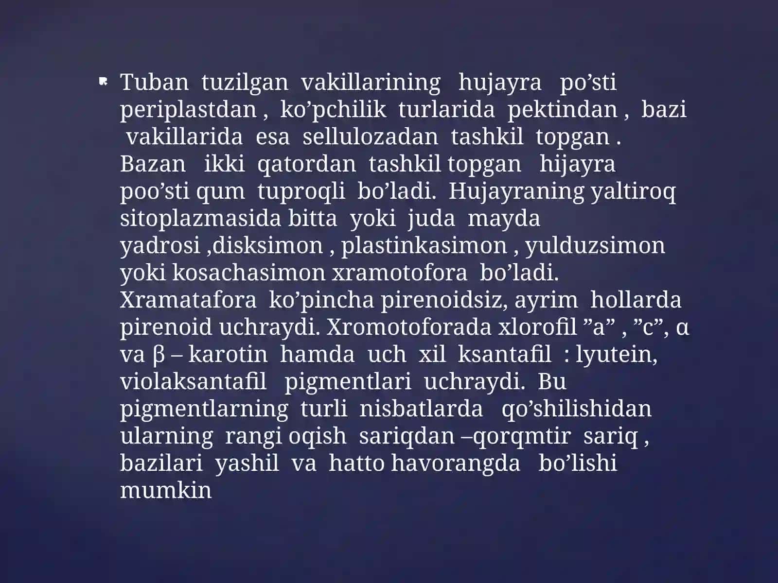 203-BIOLOGIYA GURUHI TALABASI TOJIYEVA MANZURA SARIQ—YASHILSUVO’TLARI BO’LIMI 4