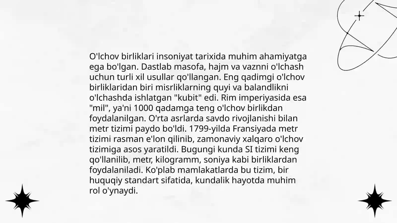 Miqdorlarni oʻlchash, oʻlchov birliklarini turlari orasidagi bogʻliqliklar va ular ustida amallar bajarishga oʻrgatish metodikasi 4
