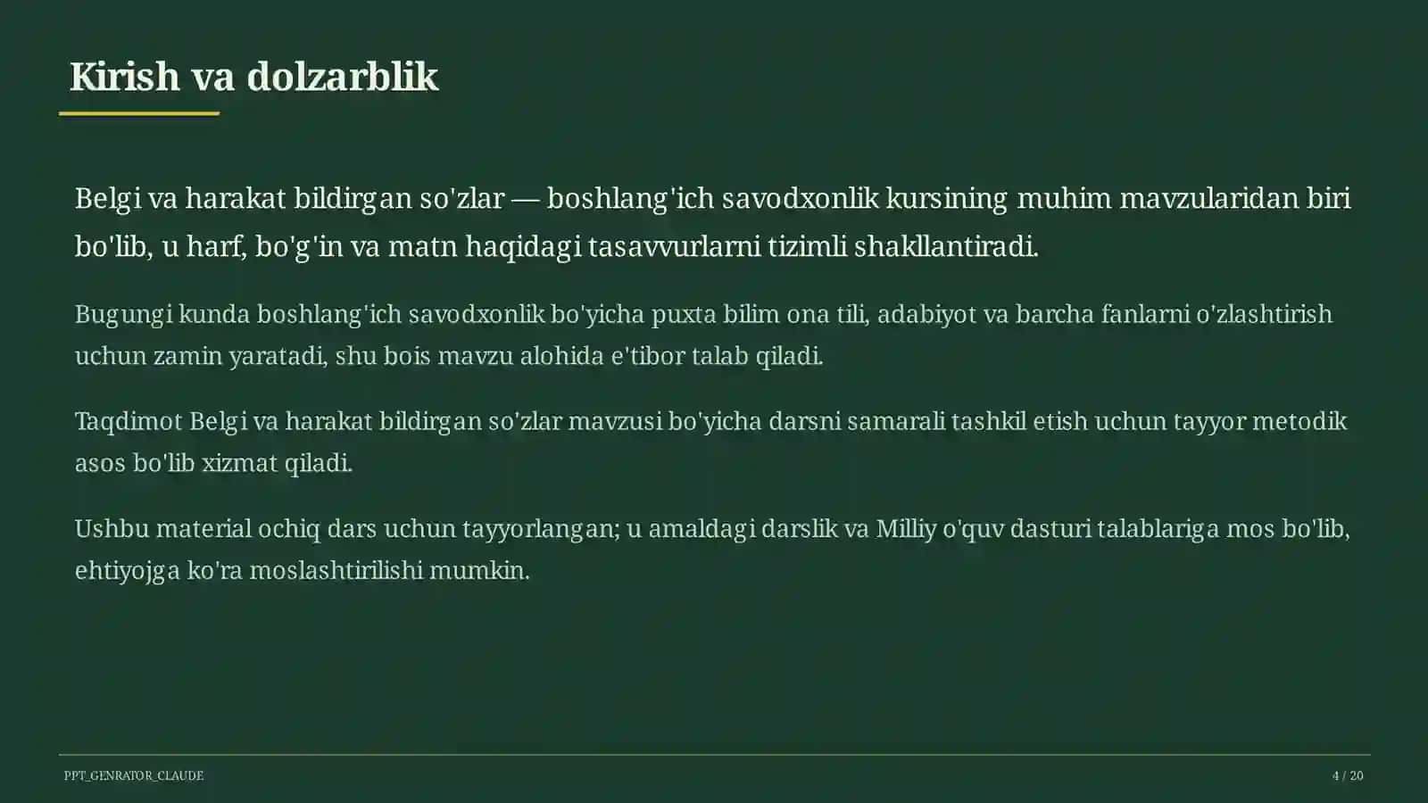Belgi va harakat bildirgan so'zlar (2-sinf) 4