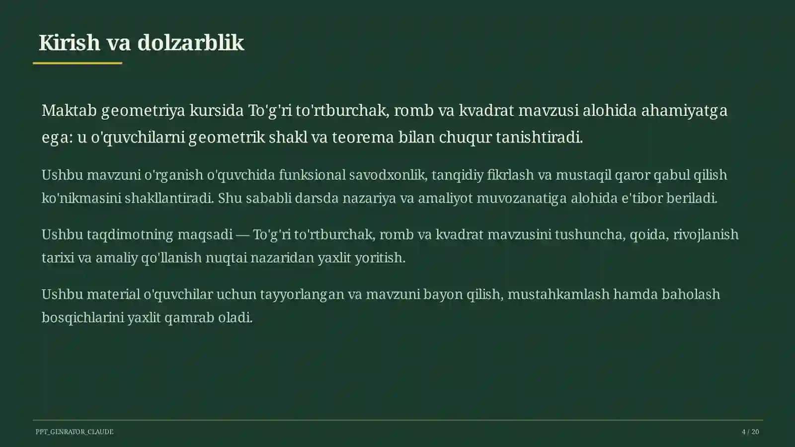 To'g'ri to'rtburchak, romb va kvadrat (8-sinf) 4