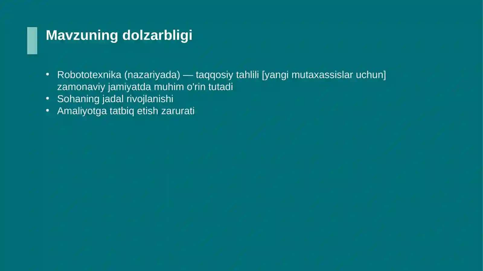 Robototexnika (nazariyada) — taqqosiy tahlili [yangi mutaxassislar uchun] 4