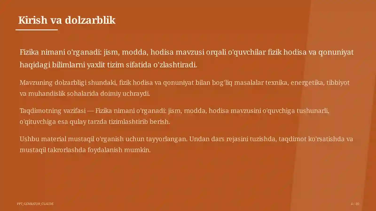 Fizika nimani o'rganadi: jism, modda, hodisa (6-sinf) 4