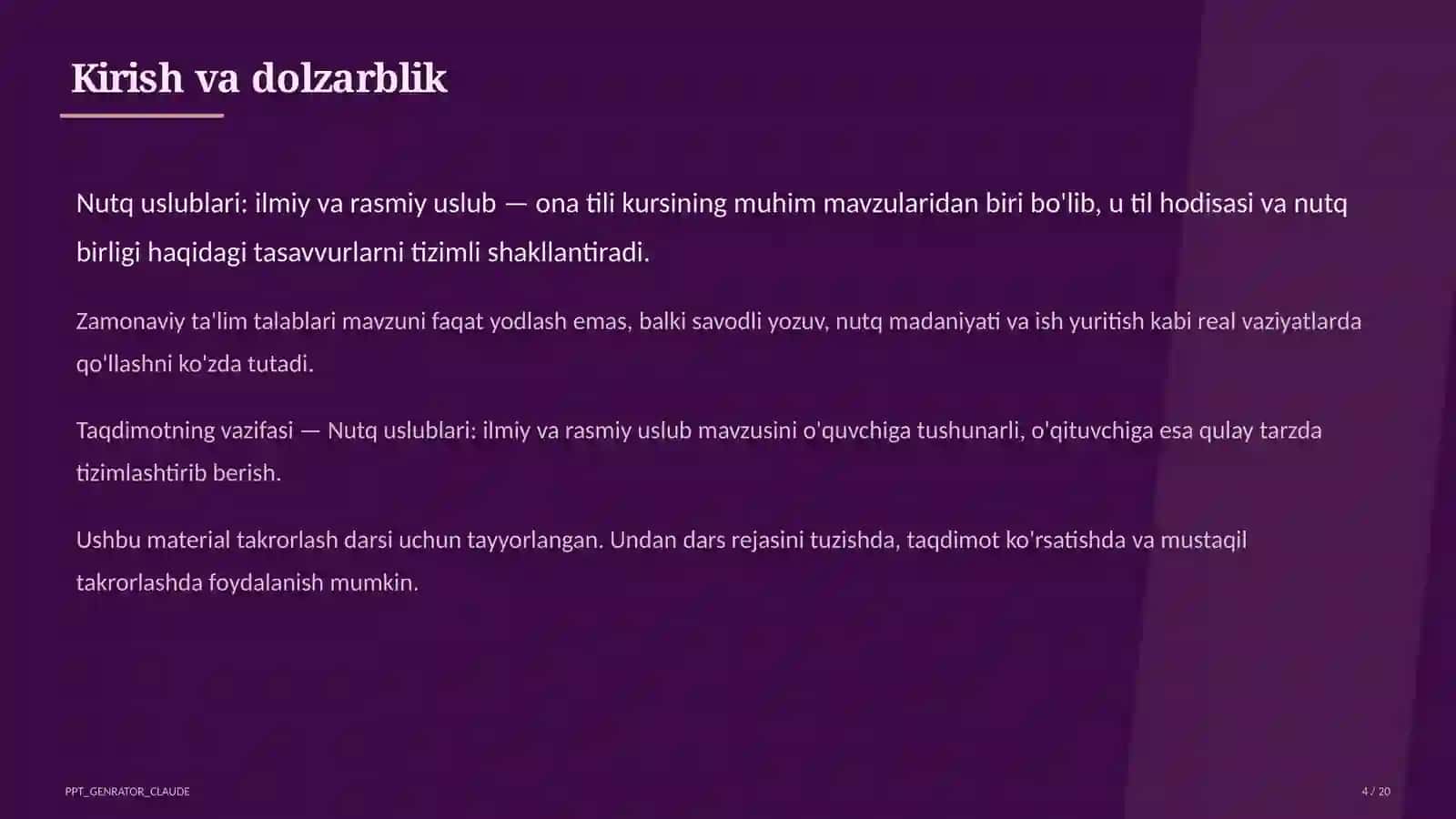 Nutq uslublari: ilmiy va rasmiy uslub (10-sinf) 4