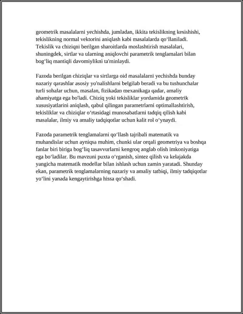 FAZODA BERILGAN CHIZIQ VA SIRTLARGA DOIR NAZARIY VA AMALIY MASALALAR YECHISH 4