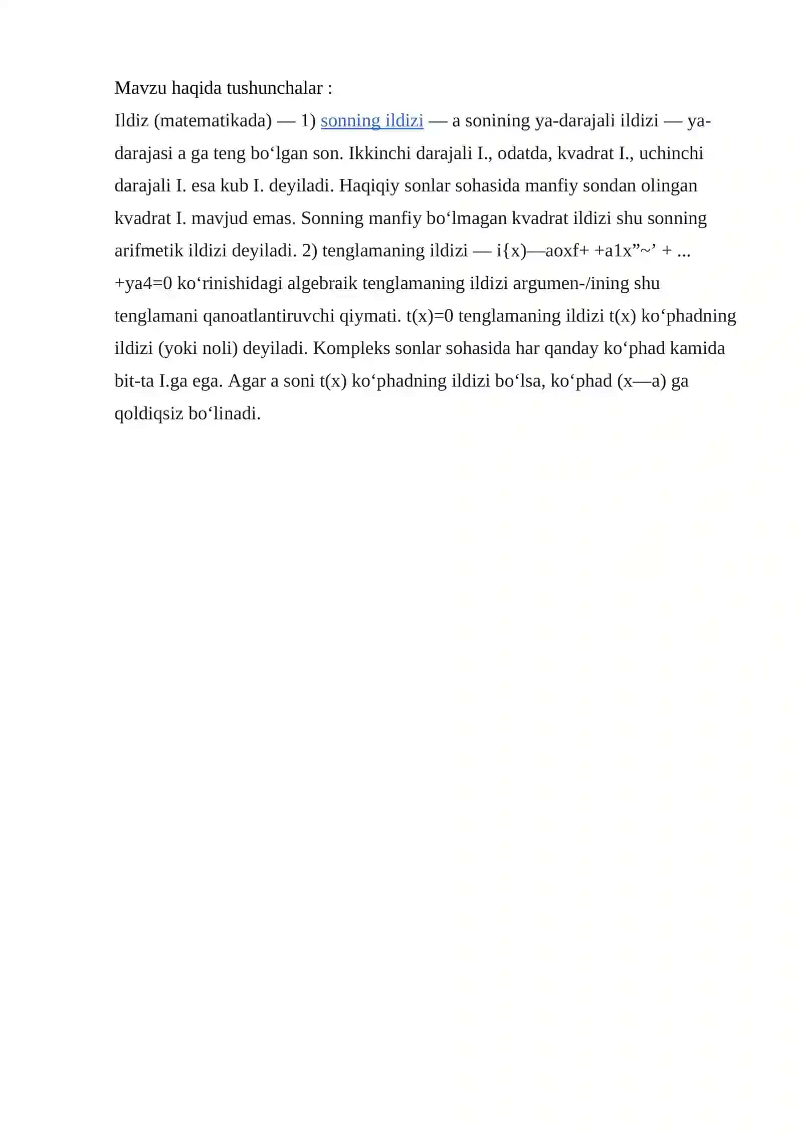 Ildizlar , dars ishlanma 8-sinf 4