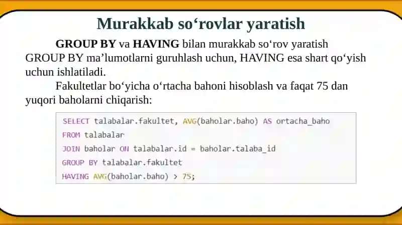 MA’LUMOTLAR BAZASI 4