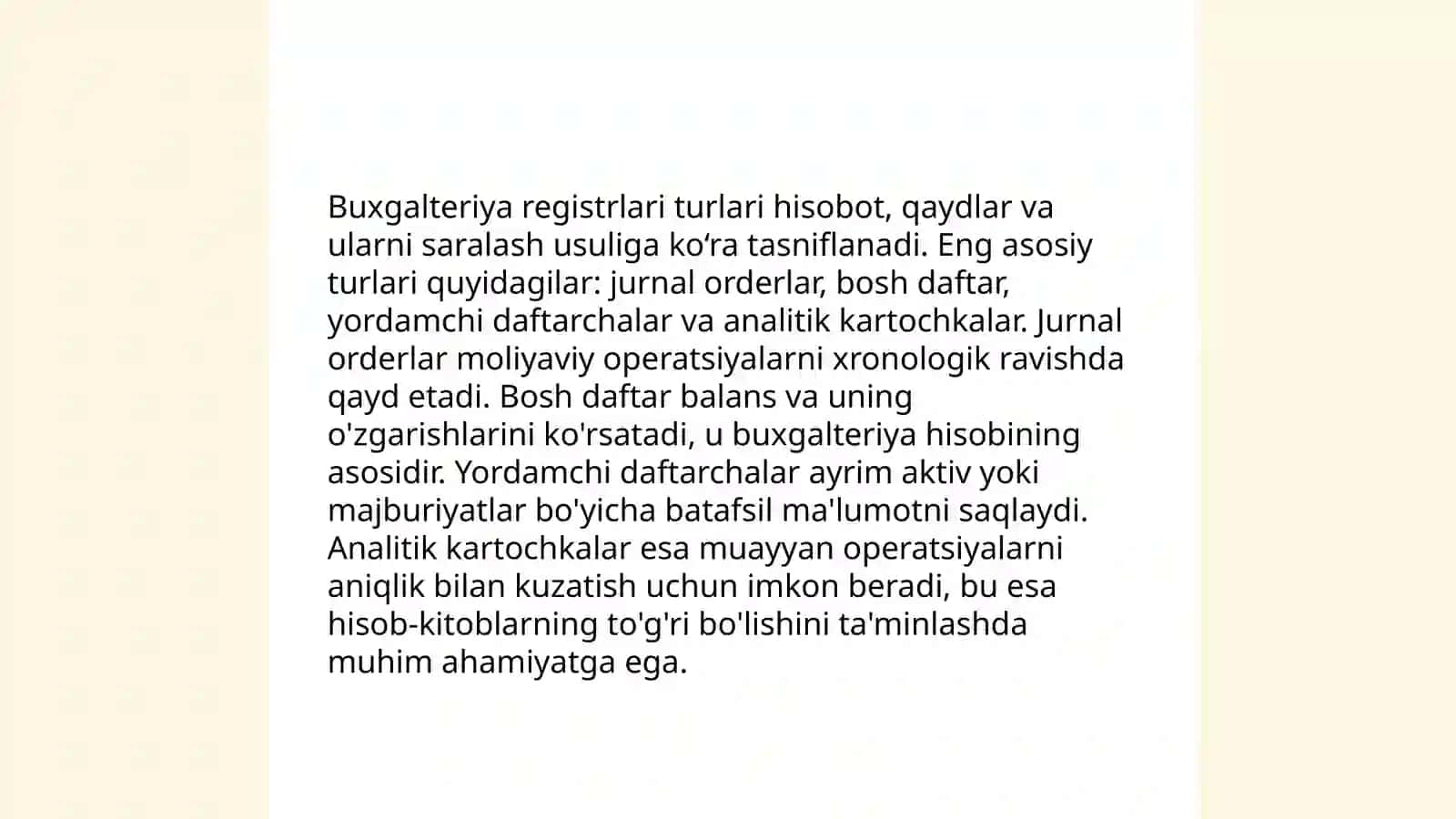 Hisob registrlari va shakllari haqida tushuncha. Ularning buxgalterita hisobidagi roli va ahamiyati 4