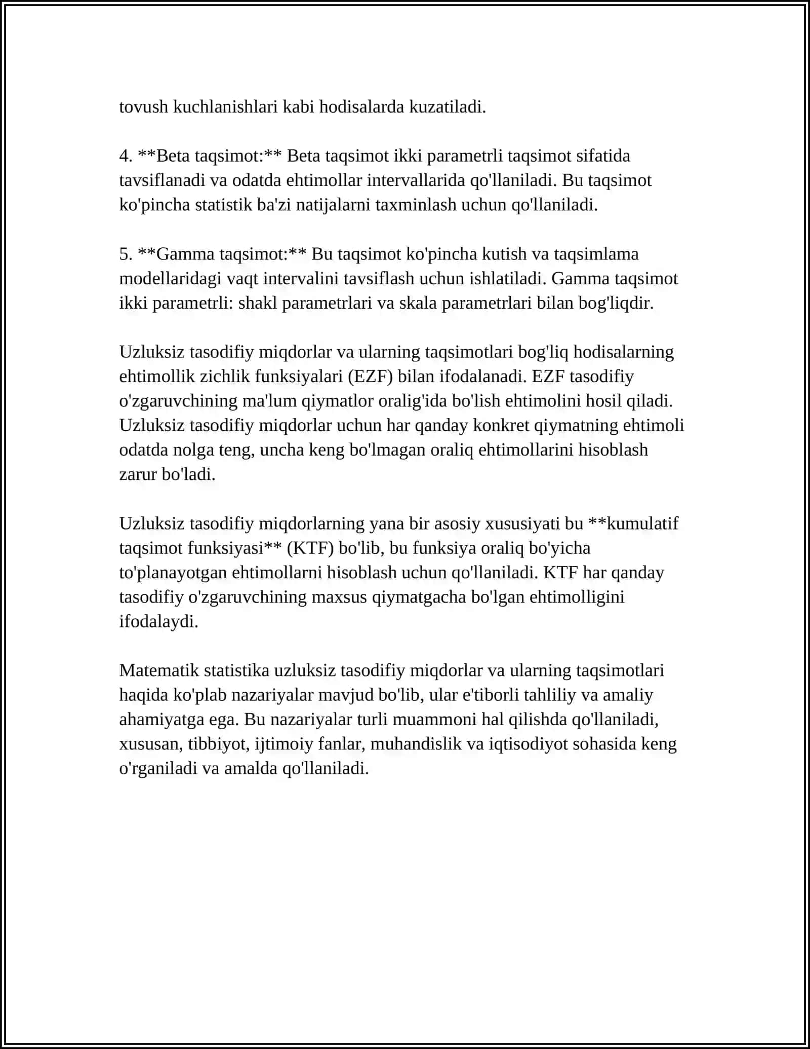 MUSTAQIL ISH Mavzu: UZLUKSIZ TASODIFIY MIQDORLAR 4