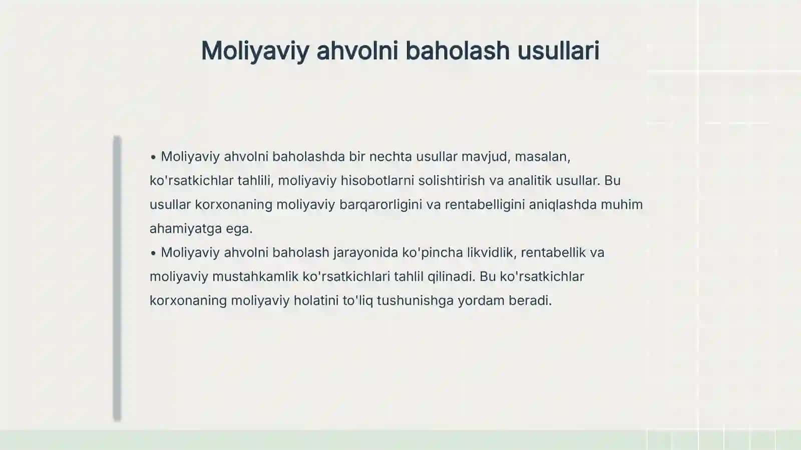 Korxonalar moliyasi va moliyaviy ahvolini baholash 4