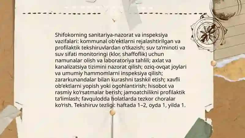 Kommunal gigiyena fanini oʻrganishda shifokorning vazifalari 4
