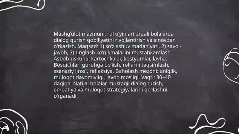Har bir dars uchun mashgulot senariylari tuzish 4