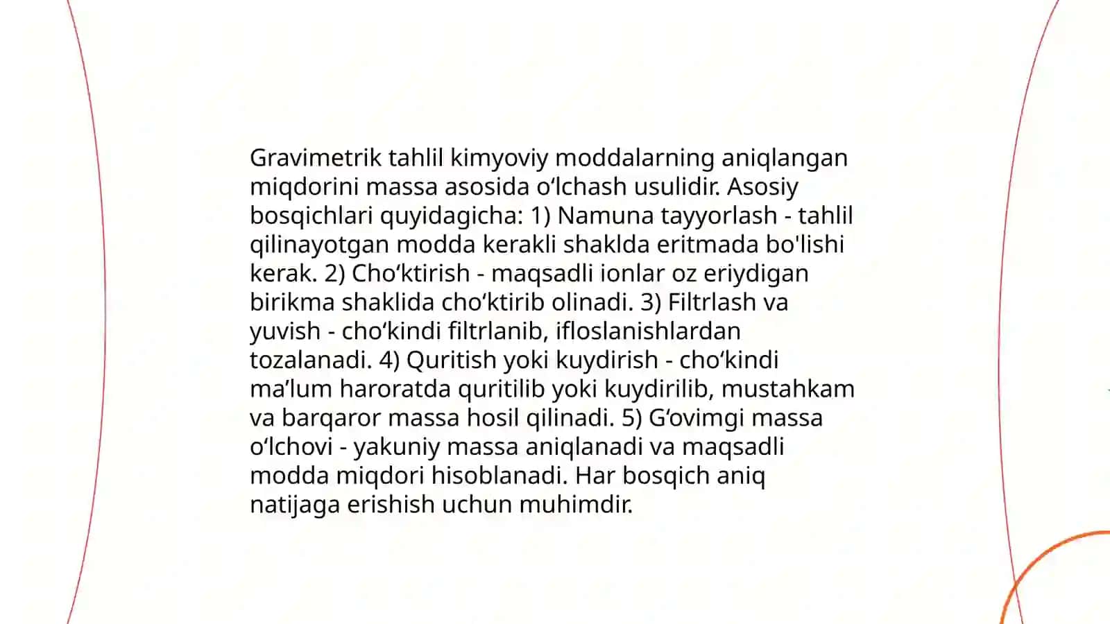 Gravimetrik motod mohiyati. choʻkma shakllari. choʻktiruvchi miqdorni hisoblash. kristal va amorf choʻkma olish sharoitlari 4