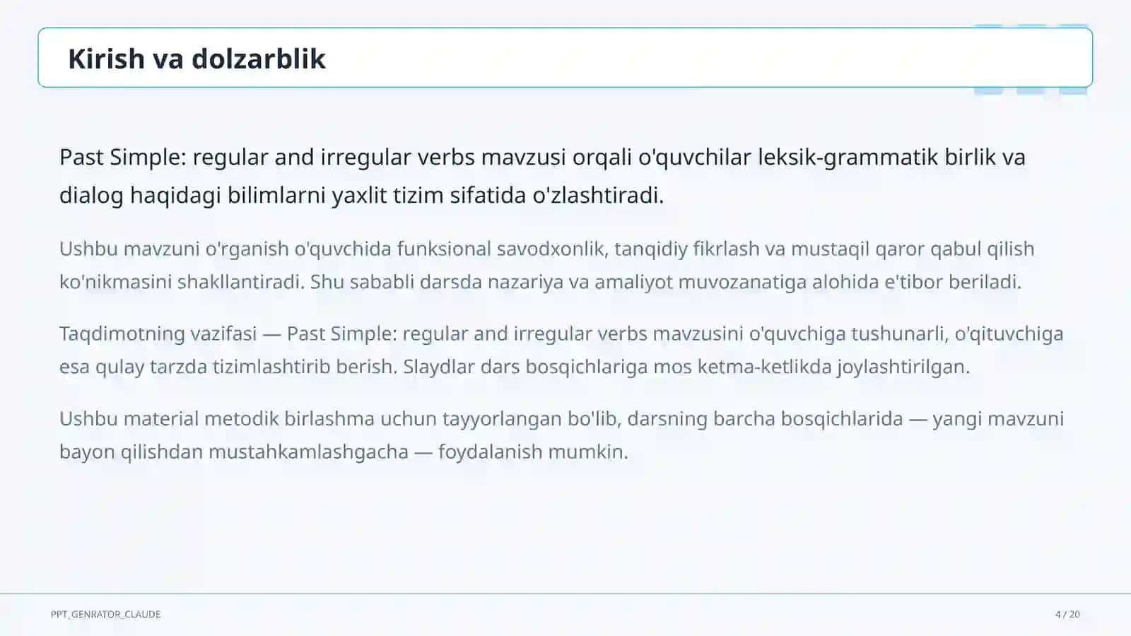 Past Simple: regular and irregular verbs (6-sinf) 4