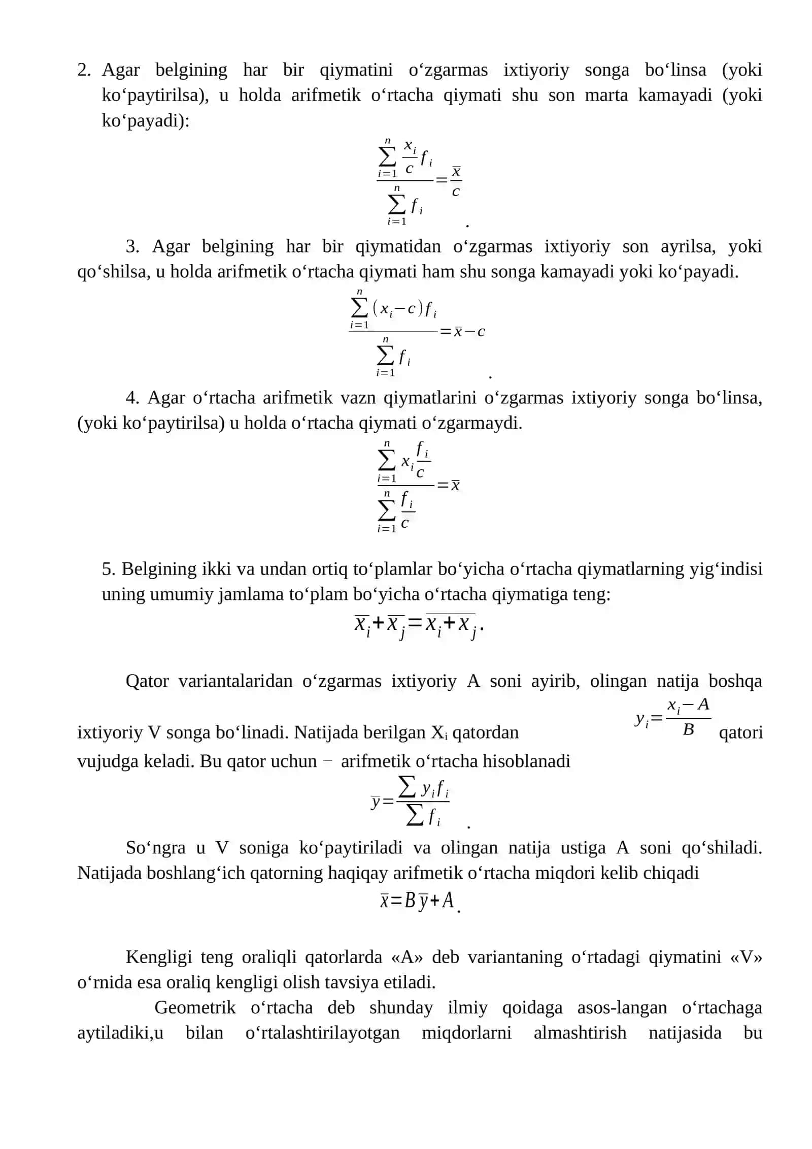 Oraliqli variatsion qatorlarda o‘rtacha arifmetikni hisoblash tartibi 4