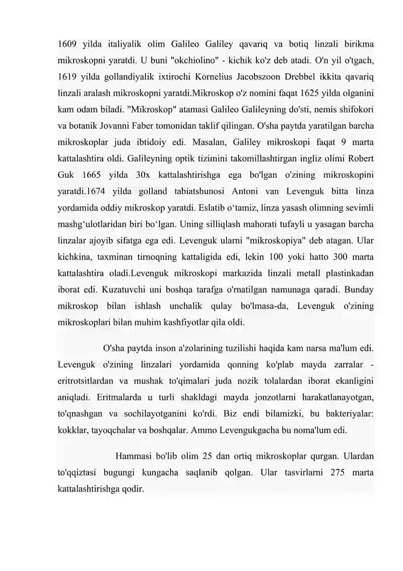 Mikroskopik texnikalarning rivojlanish tarixi 4