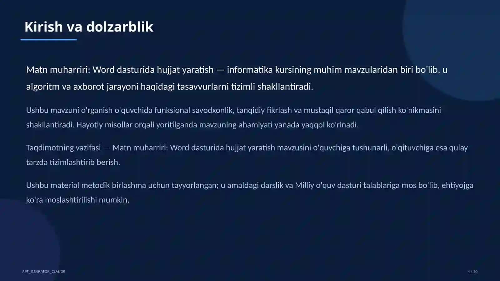 Informatika va axborot texnologiyalari (5–11) — metodik birlashma uchun 4