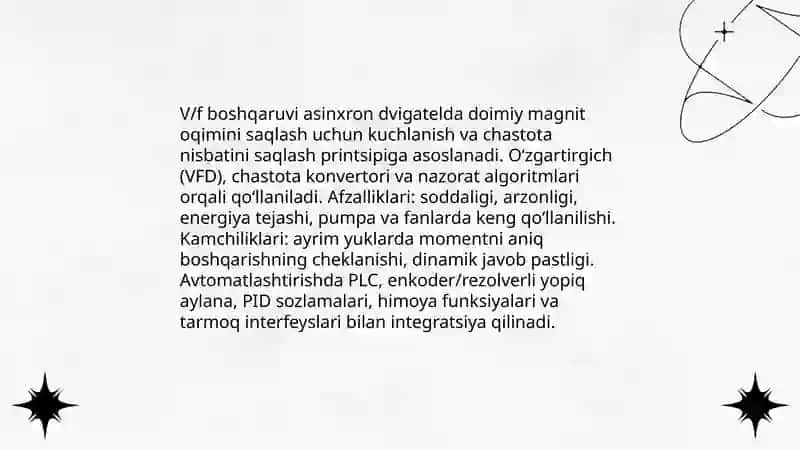 Uch fazali asinxron dvigatelarni avtomatlashtirilgan boshqaruv tizimlarda qoʻllash 4