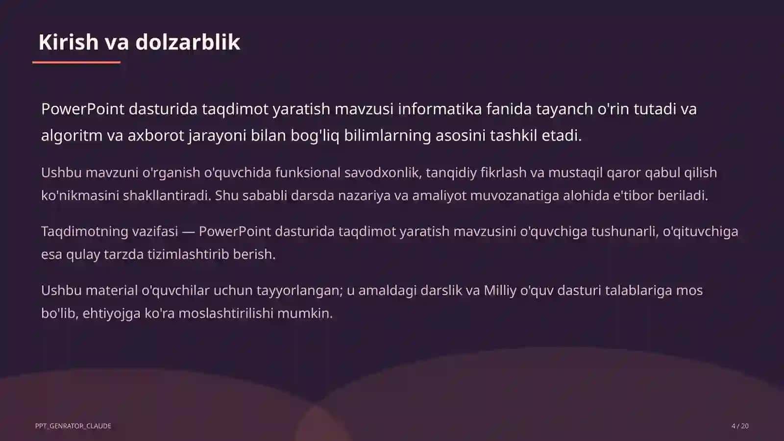 PowerPoint dasturida taqdimot yaratish (7-sinf) 4