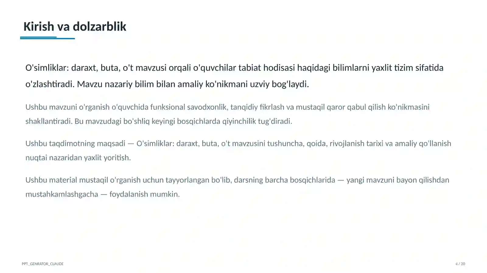 O'simliklar: daraxt, buta, o't (1-sinf) 4