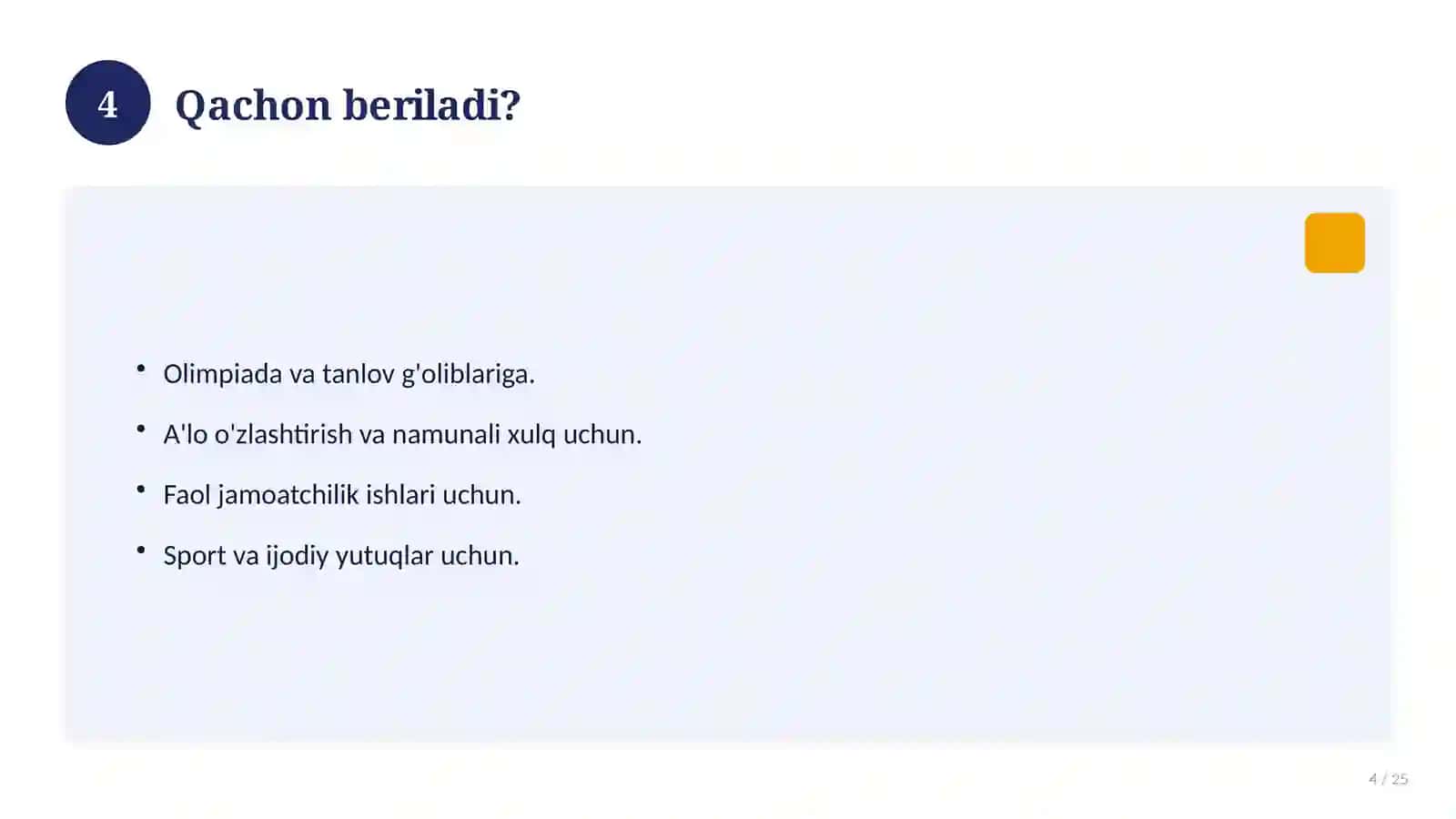 Faxriy yorliq maktab o'quvchilari uchun 4