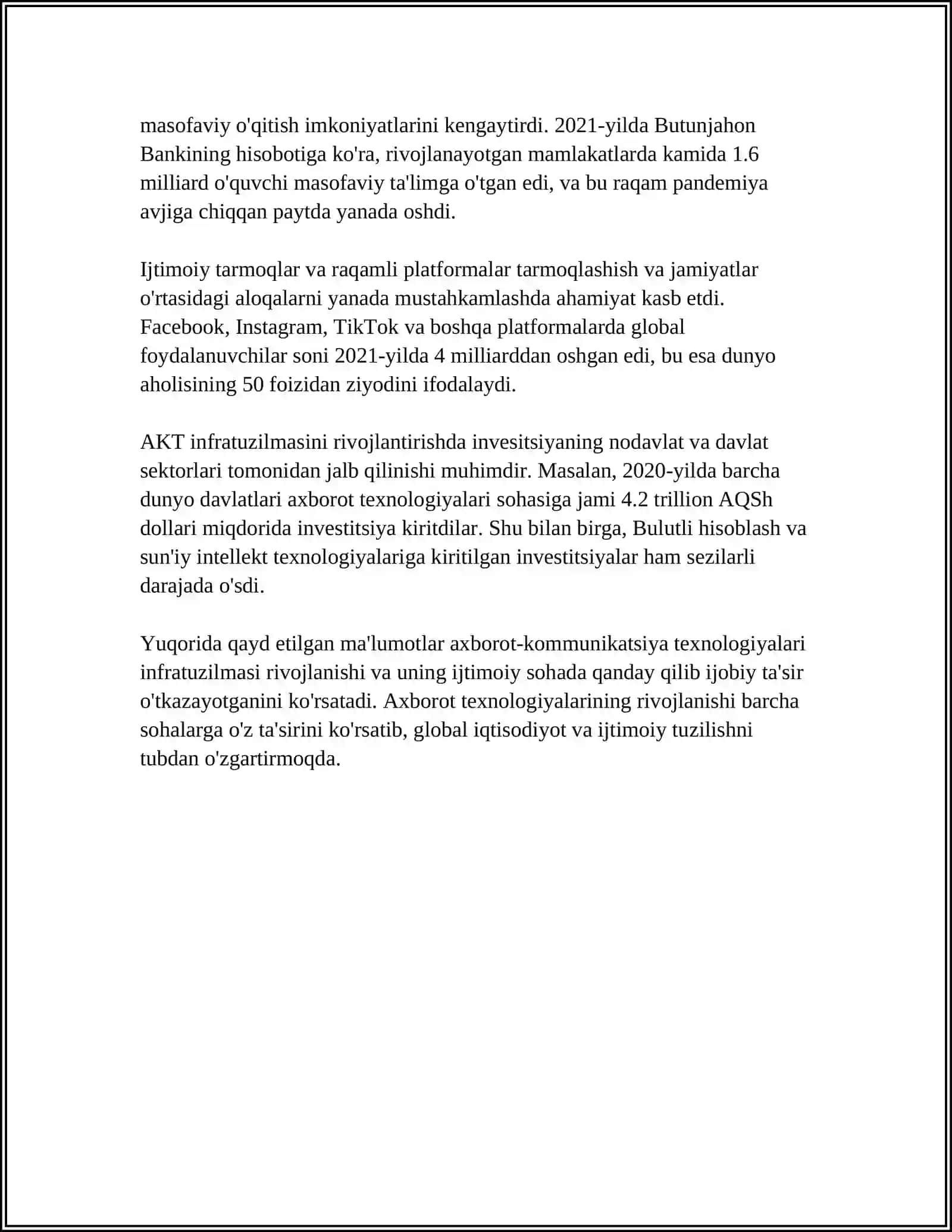 AKT infratuzilmasi va ijtimoiy sohada rivojlantirish 4