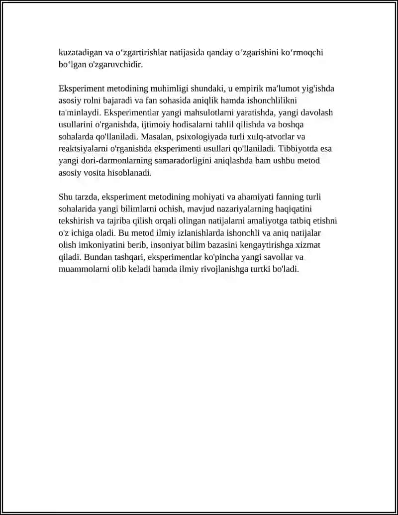 EKSPERIMENT METODI AFZALLIKLARI STRUKTURASI QOʻLLANISHLARI 4