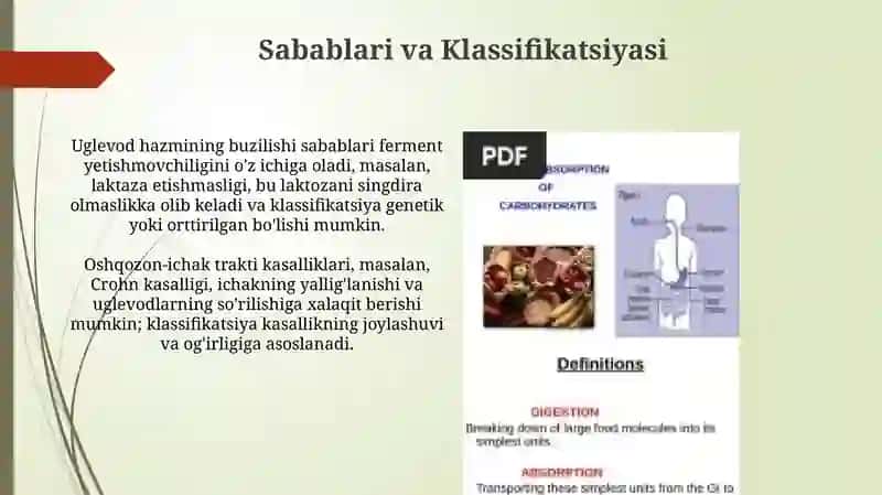 Karbohidratlarning hazm bo'lishi va so'rilishining buzilishi 4