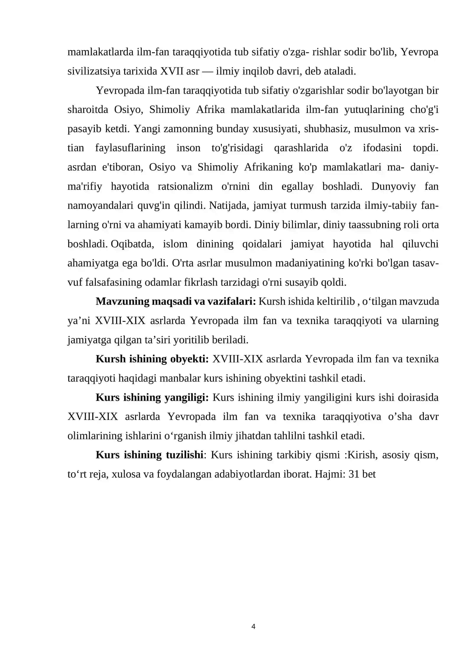 "XVIII-XIX asrlarda Yevropada ilm fan va texnika taraqqiyoti" mavzusida 4