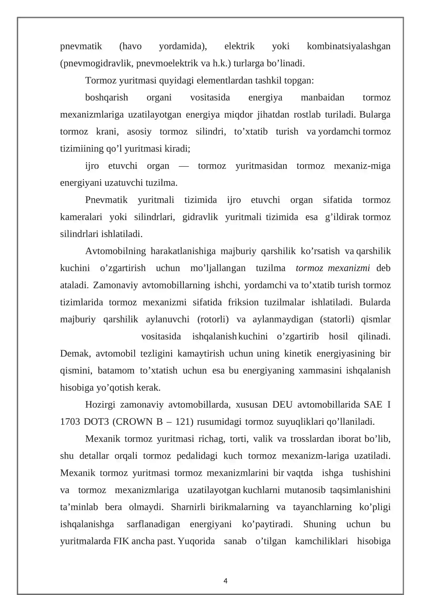 ZAMONAVIY AVTOMOBILLARNING ISHCHI TORMOZ TIZMI 4