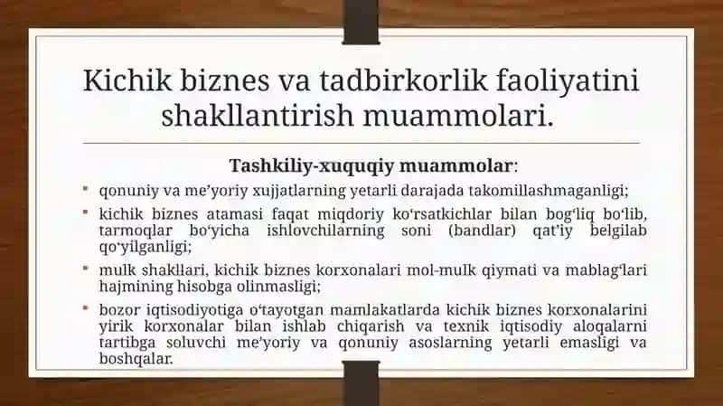Kichik biznes va tadbirkorlik faoliyatini tashkil etish 4