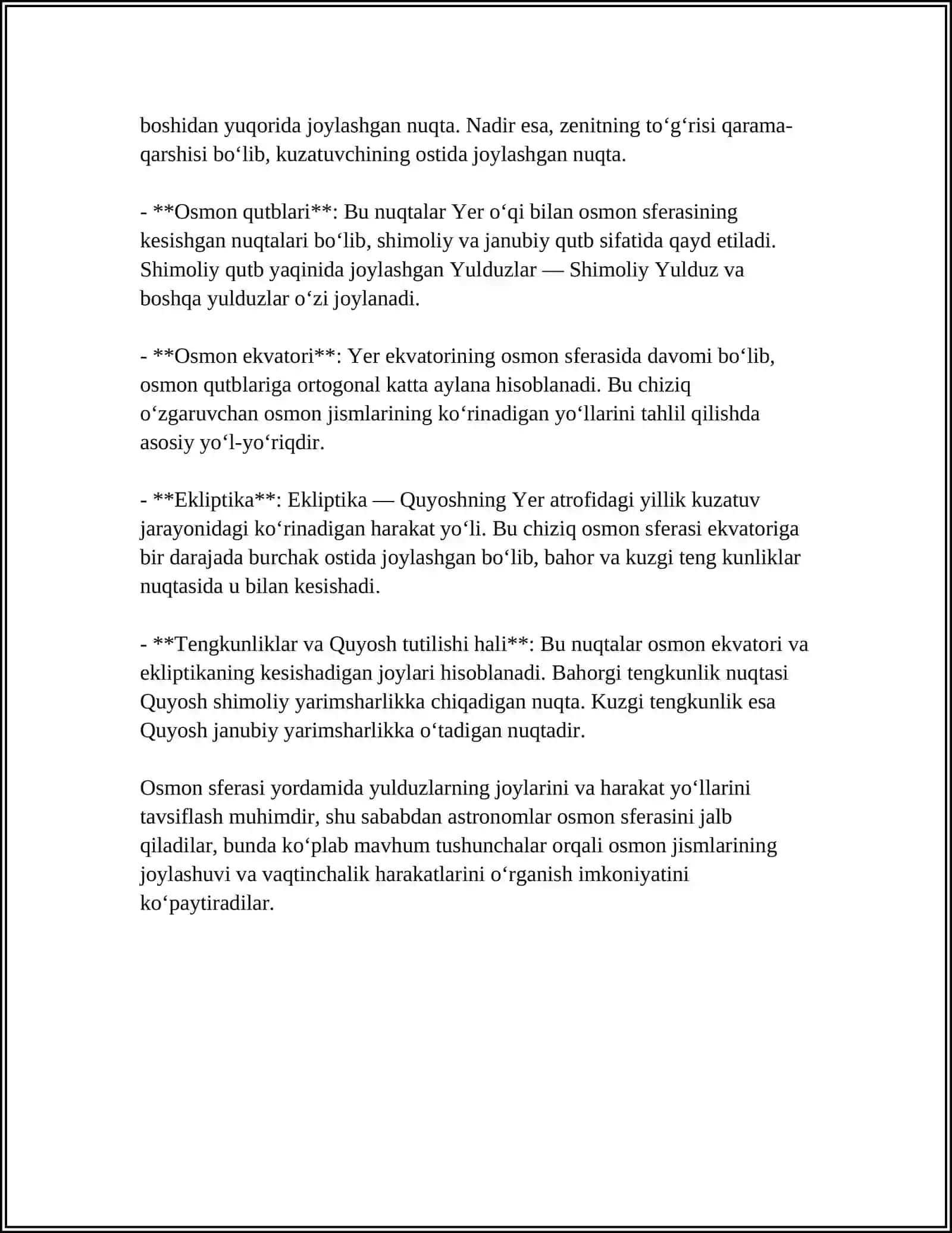 OSMON SFERASI, UNING ASOSIY NUQTA, AYLANA VA CHIZIQLARI 4