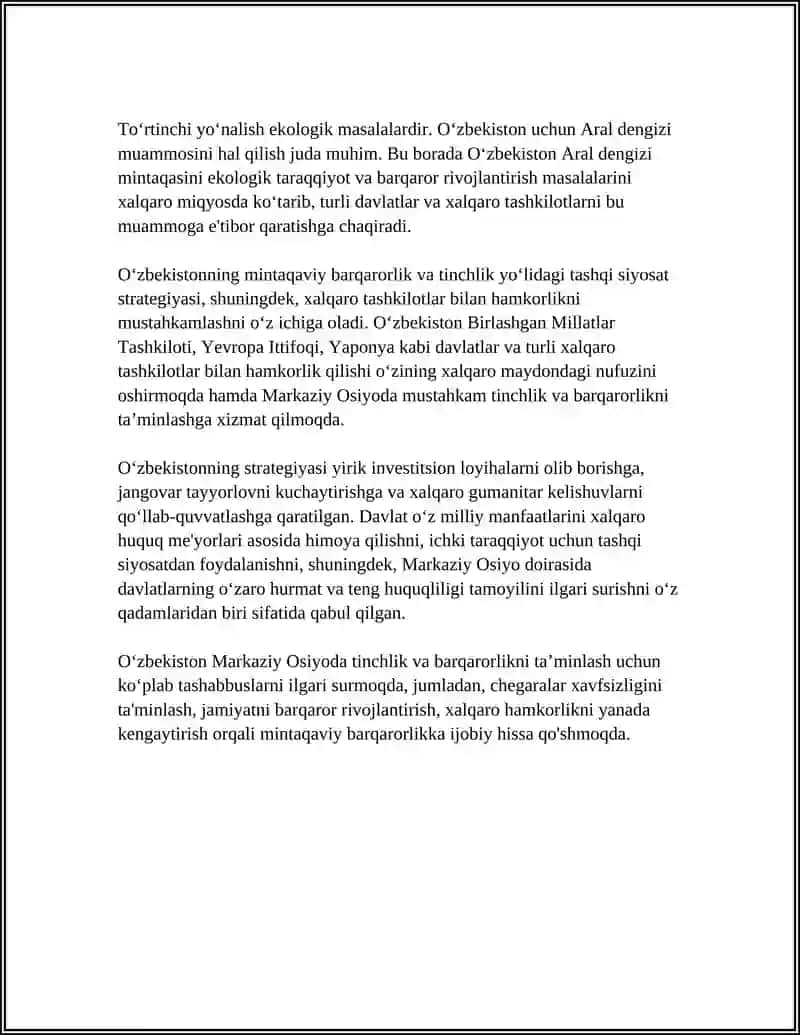 Oʻzbekistonning Markaziy Osiyoda Tinchlik va Barqarorlikni Taʼminlashdagi Oʻrni 4