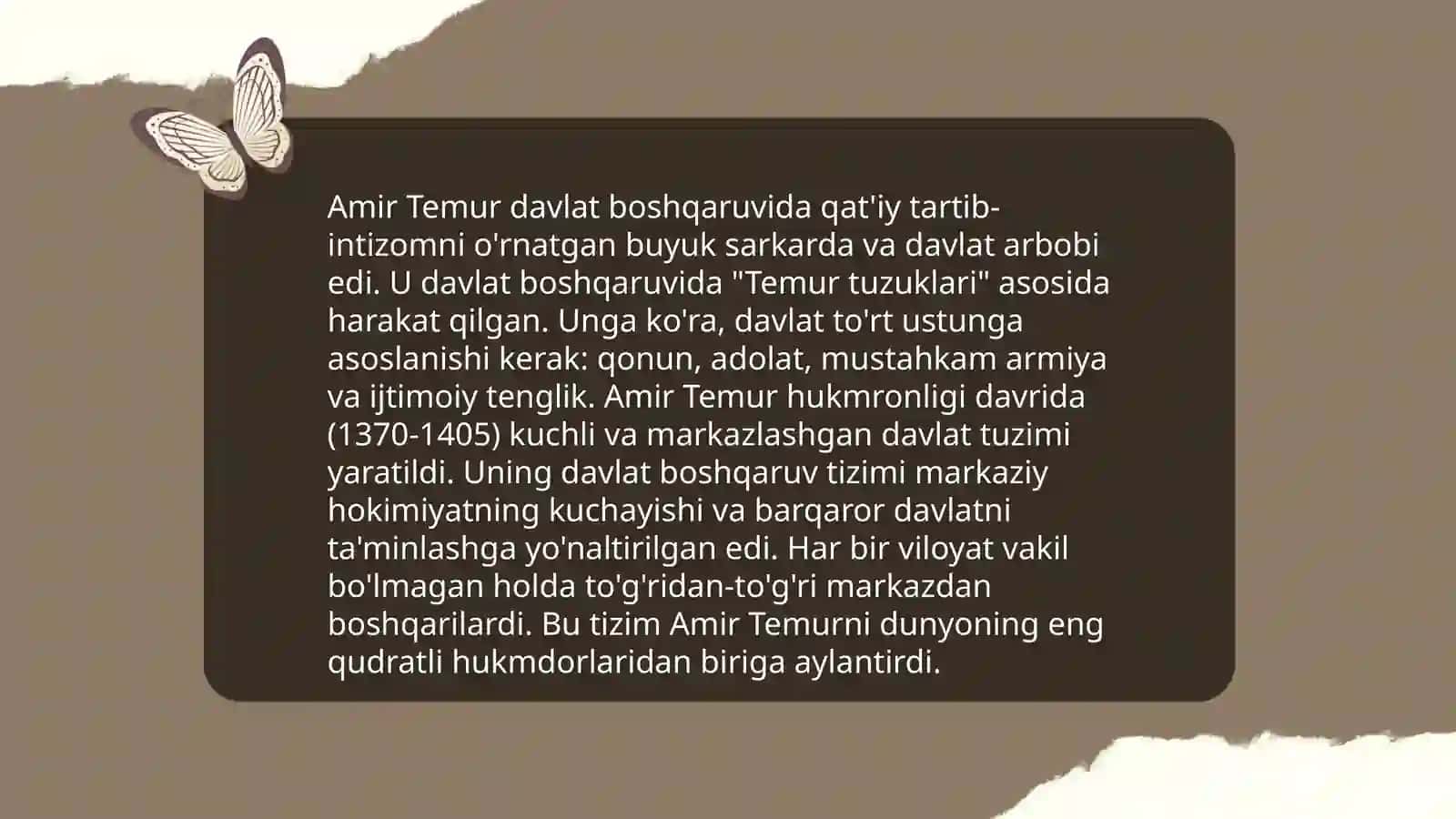 Temuriylar davri davlat boshqaruvi va sanʼat madaniyatiga boʻlgan etibor 4