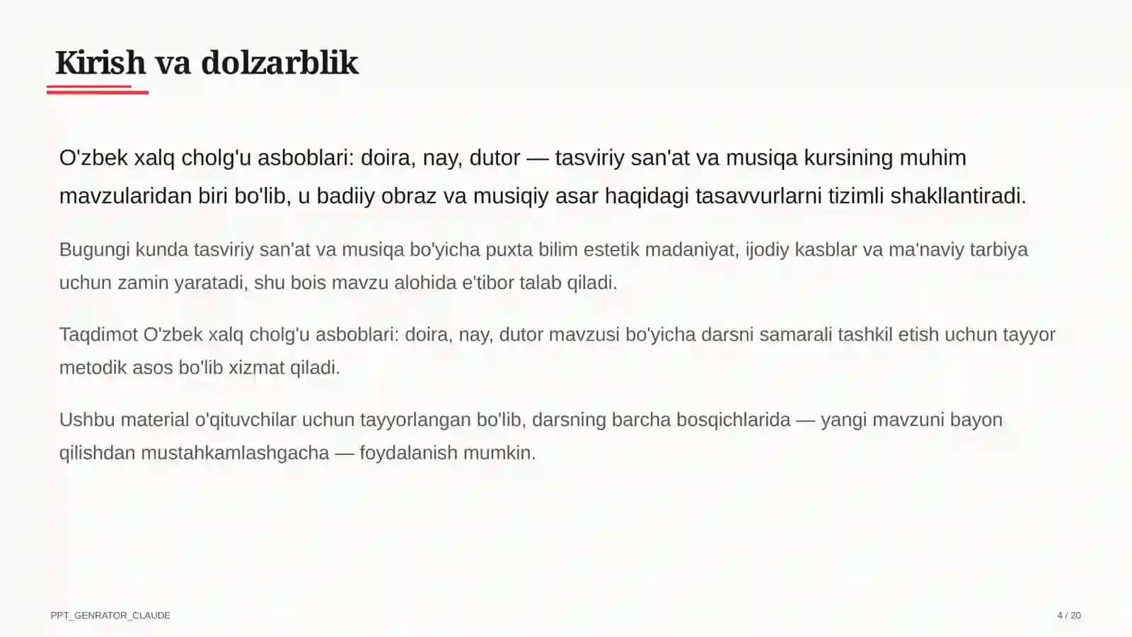 O'zbek xalq cholg'u asboblari: doira, nay, dutor (2-sinf) 4