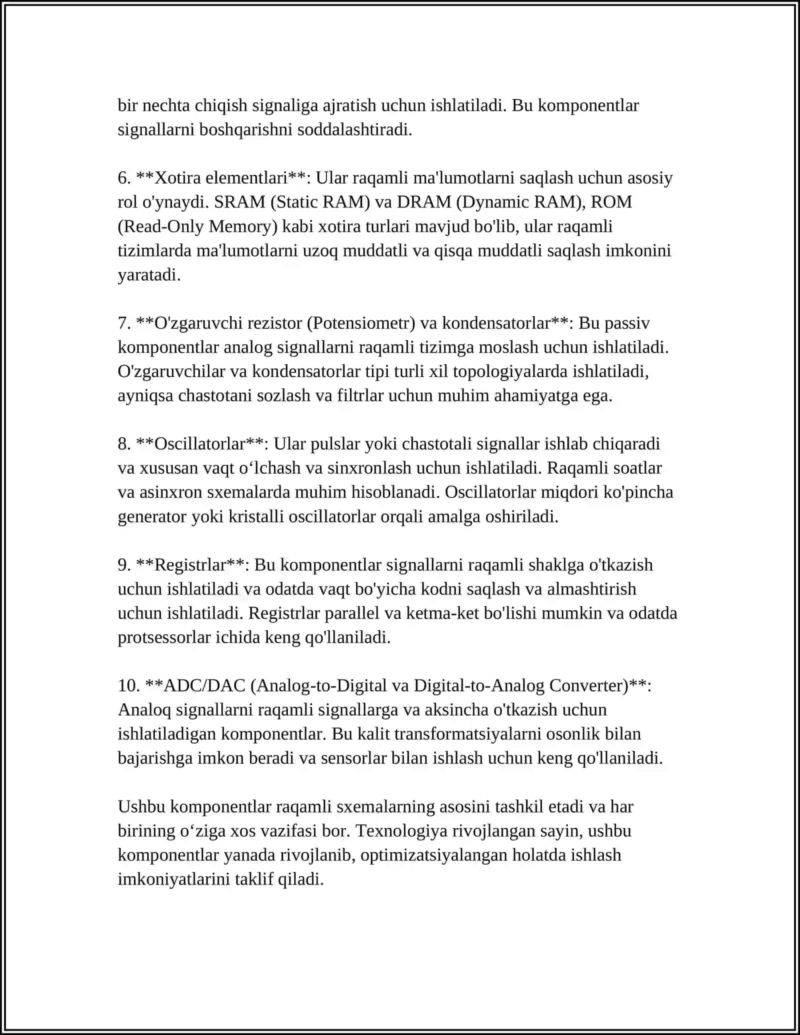RAQAMLI SXEMALARNING ASOSIY KOMPONENTLARI 4