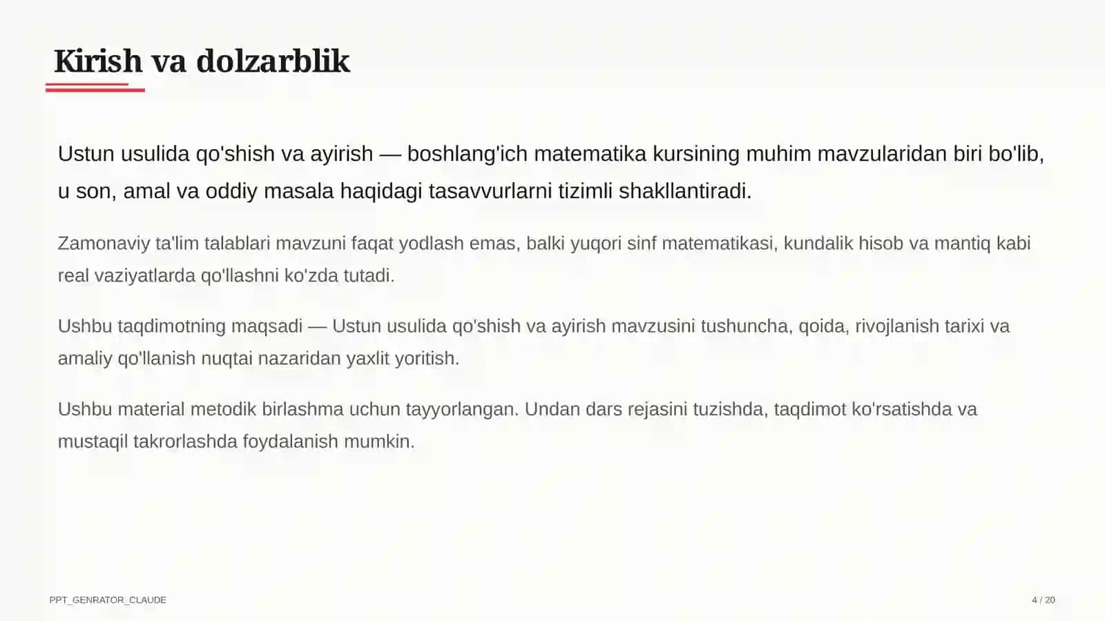 Ustun usulida qo'shish va ayirish (3-sinf) 4