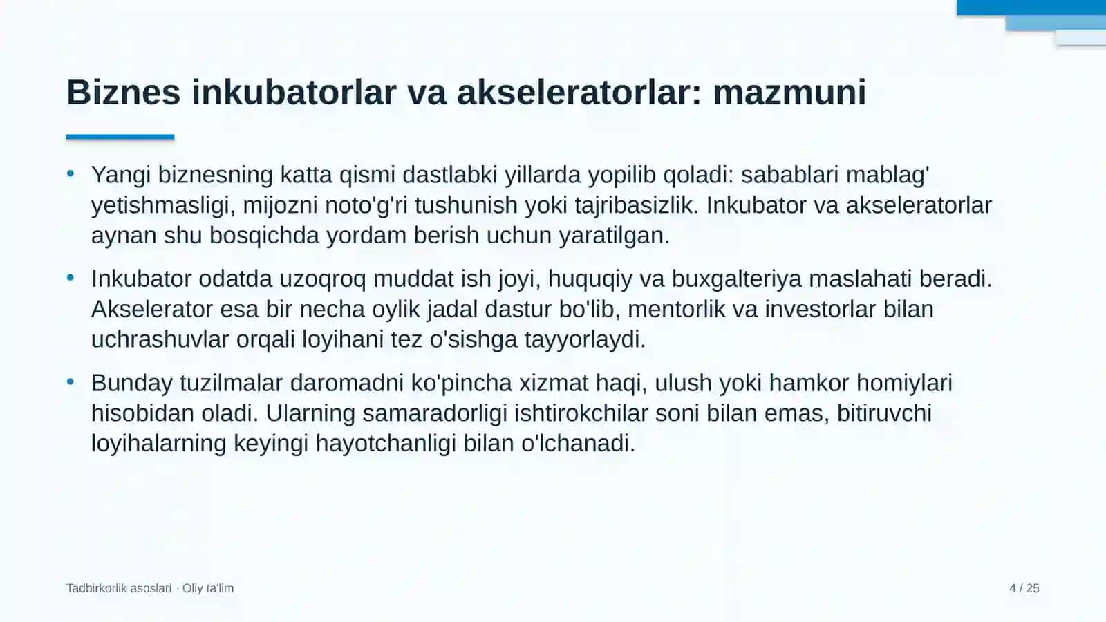 elektr ta'minoti korxonalarida biznes inkubatorlar va akseleratorlar faoliyati 5633 4