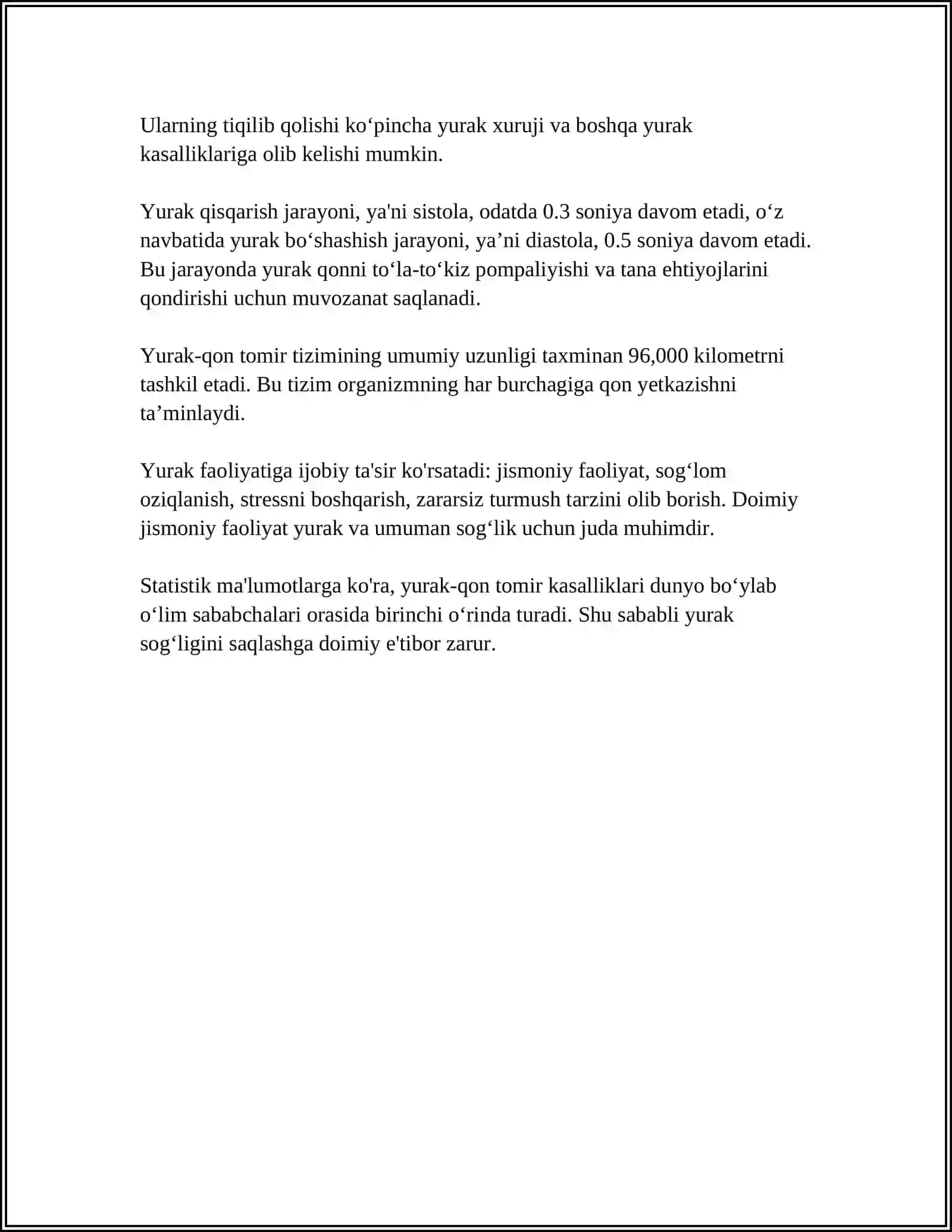 YURAK, QON TOMIRLAR, QON AYLANISHI VA QON BOSIMINI TARTIBGA SOLISHNING FIZIK MEXANIZMLARI 4
