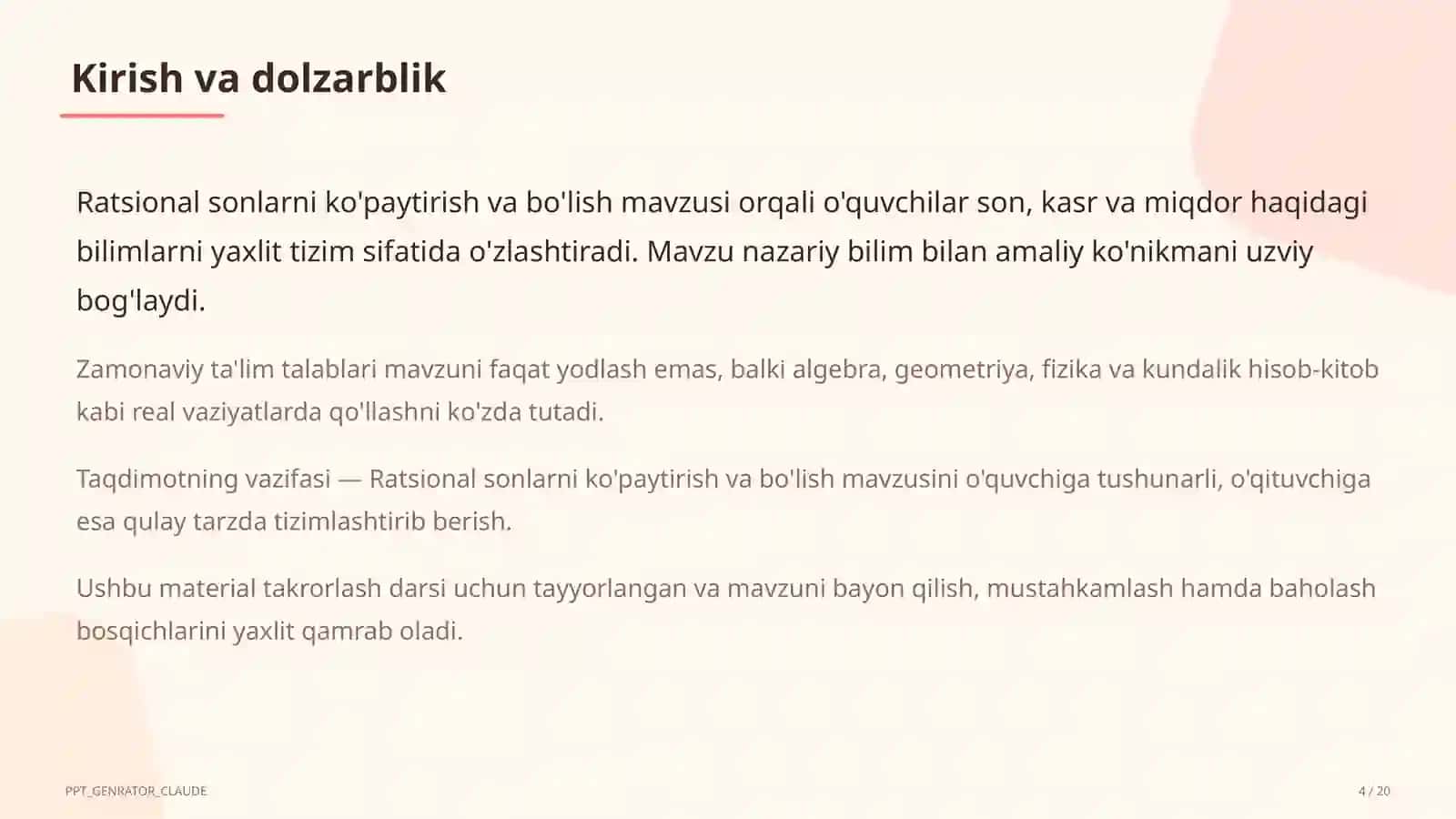 Ratsional sonlarni ko'paytirish va bo'lish (6-sinf) 4
