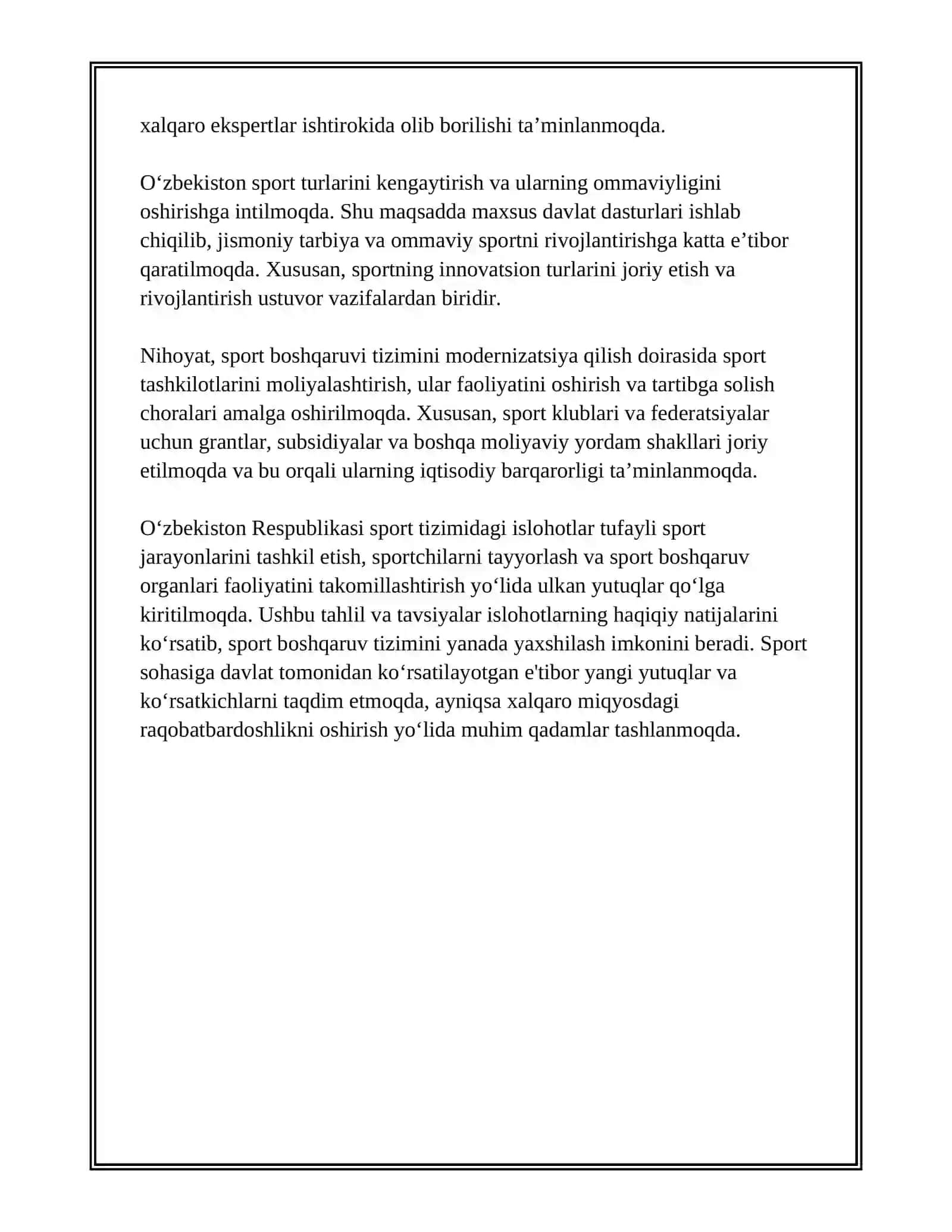 O'ZBEKISTON RESPUBLIKASI SPORT TIZIMIDAGI ISLOHOTLAR 4