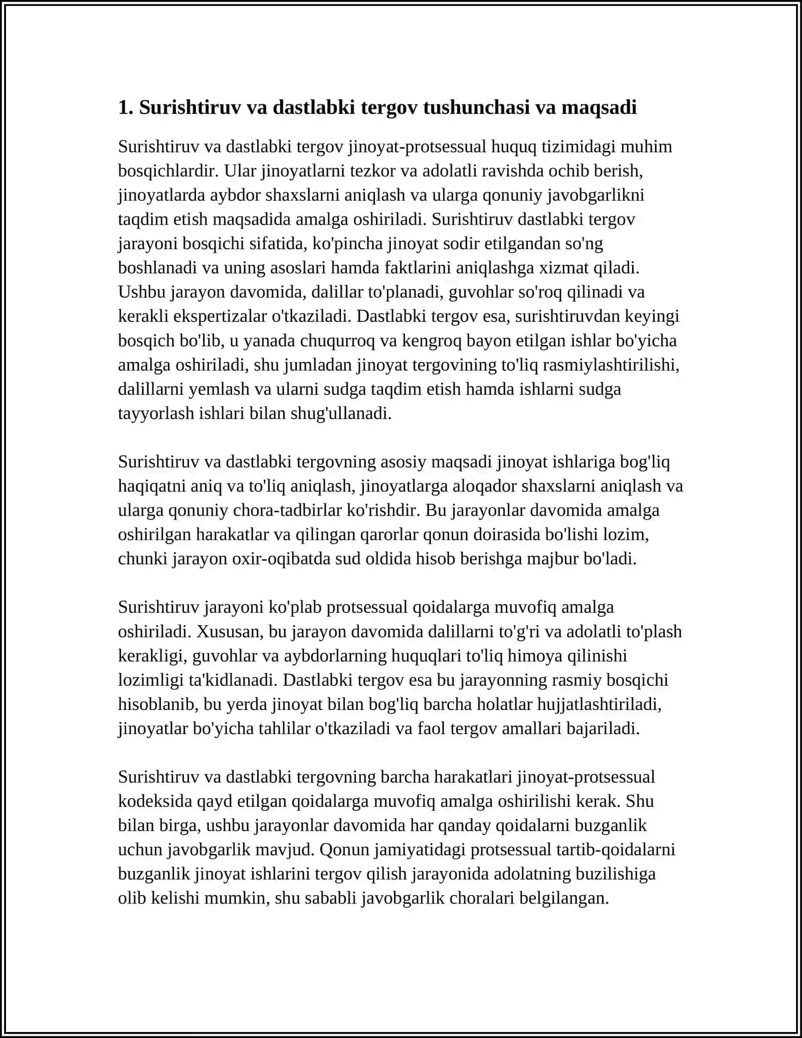 SURISHTIRUV, DASTLABKI TERGOV VA SUDDA PROTSESSUAL MAJBURIYATLAR HAMDA TARTIBNI BUZGANLIK UCHUN JAVOBGARLIK 4